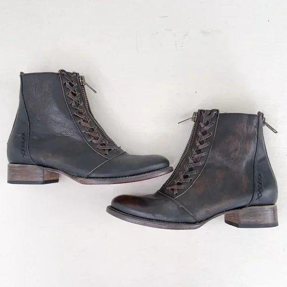 Freebird by Steven Brown Distressed Wales Zip Front Ankle Boots Booties Size 10 - Picture 7 of 12